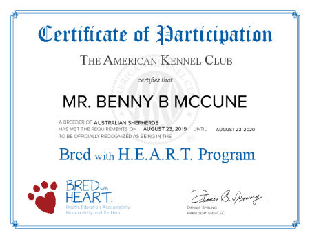 Bred With Heart Certificate